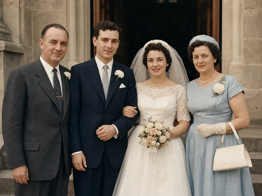 Black and white wedding photo after restoration
